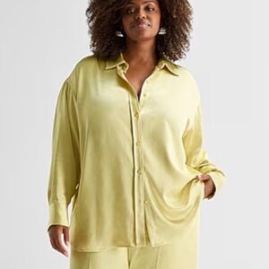 Ashley Graham Silky Lemon Yellow Button-Up Blouse Sz 2X NWT